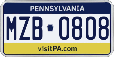 PA license plate MZB0808