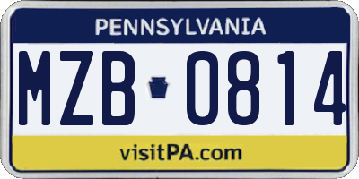 PA license plate MZB0814