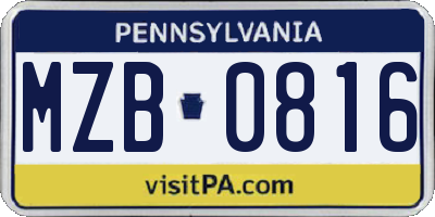 PA license plate MZB0816