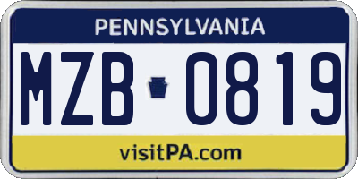 PA license plate MZB0819