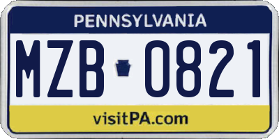 PA license plate MZB0821