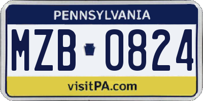 PA license plate MZB0824