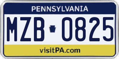 PA license plate MZB0825