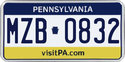 PA license plate MZB0832