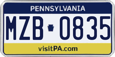 PA license plate MZB0835