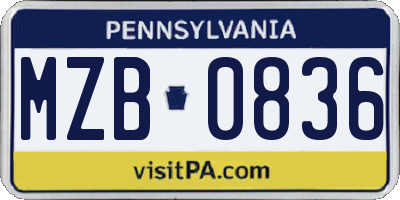 PA license plate MZB0836