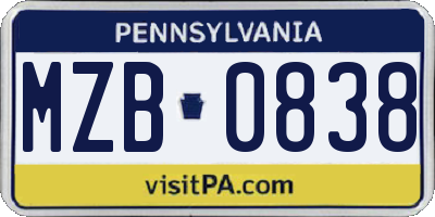 PA license plate MZB0838