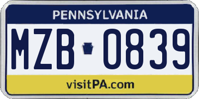 PA license plate MZB0839