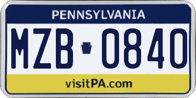 PA license plate MZB0840