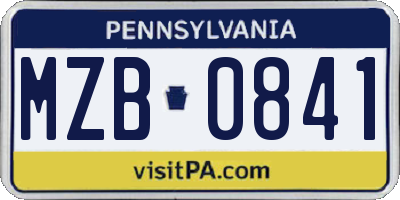 PA license plate MZB0841