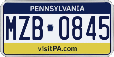 PA license plate MZB0845