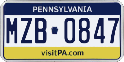 PA license plate MZB0847