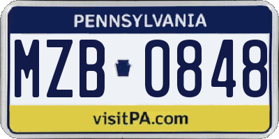 PA license plate MZB0848