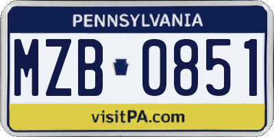 PA license plate MZB0851