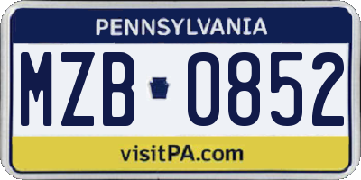 PA license plate MZB0852