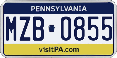 PA license plate MZB0855