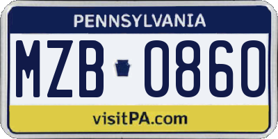 PA license plate MZB0860