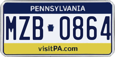 PA license plate MZB0864