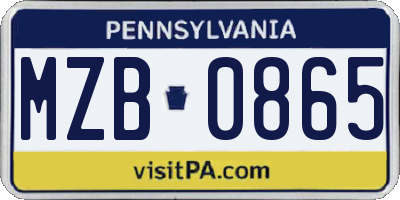 PA license plate MZB0865