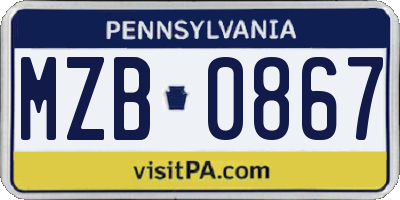 PA license plate MZB0867