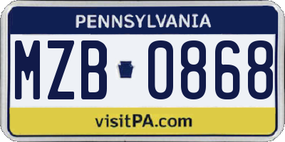 PA license plate MZB0868