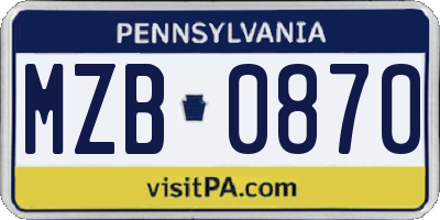 PA license plate MZB0870