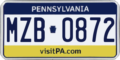 PA license plate MZB0872