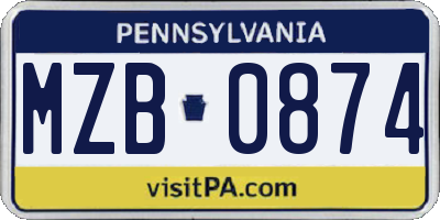 PA license plate MZB0874
