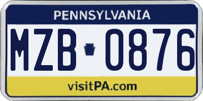 PA license plate MZB0876