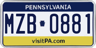 PA license plate MZB0881