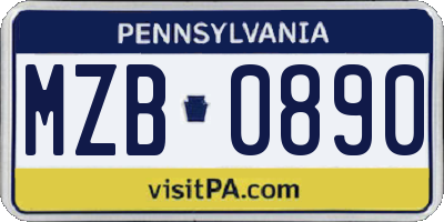 PA license plate MZB0890
