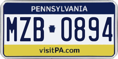 PA license plate MZB0894