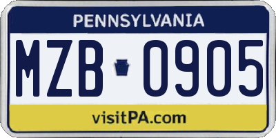 PA license plate MZB0905