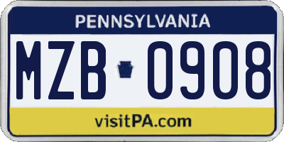 PA license plate MZB0908