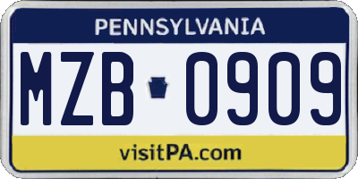 PA license plate MZB0909