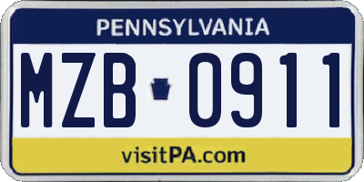 PA license plate MZB0911