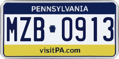 PA license plate MZB0913