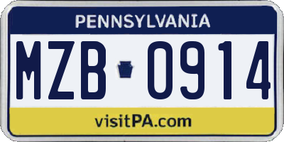 PA license plate MZB0914