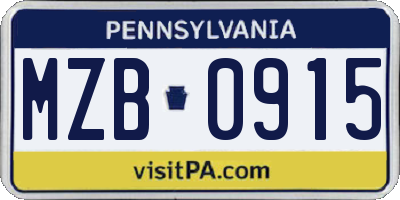 PA license plate MZB0915