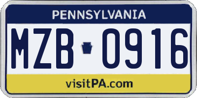 PA license plate MZB0916