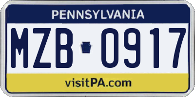 PA license plate MZB0917