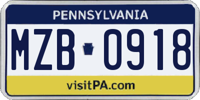 PA license plate MZB0918