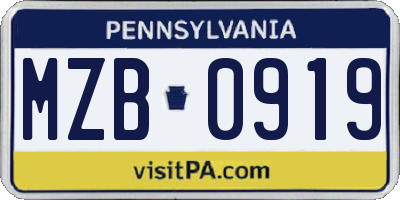 PA license plate MZB0919