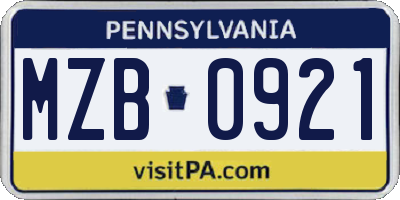 PA license plate MZB0921