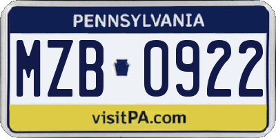 PA license plate MZB0922