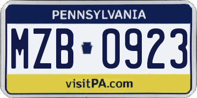 PA license plate MZB0923