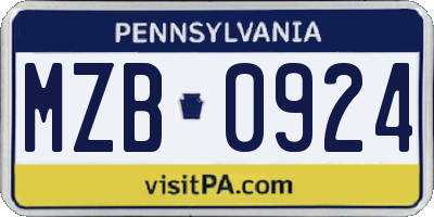 PA license plate MZB0924