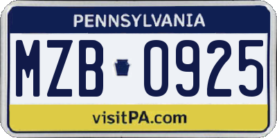 PA license plate MZB0925
