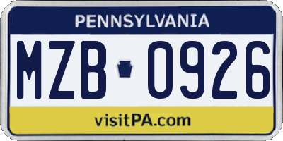 PA license plate MZB0926