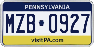 PA license plate MZB0927